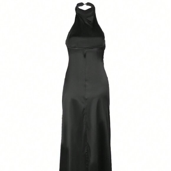 Black Sexy Women's Sleeveless V-Neck Slit Dress With Thin Shoulder Straps - Picture 3 of 4